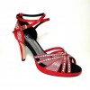 Scarpa da ballo donna latino americano ballo da sala liscio raso rosso strass boreali plateau suola cuoio tacco 85 stiletto