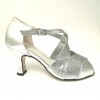 Scarpa da ballo donna latino americano ballo da sala liscio pelle glitter argento suola cuoio pomiciato tacco 70 rocchetto