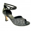 Scarpa da ballo donna latino americano ballo da sala liscio pelle nero glitter canna di fucile suola cuoio tacco 70 rocchetto