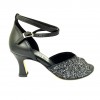 Scarpa da ballo donna latino americano ballo da sala liscio pelle nero glitter canna di fucile suola cuoio tacco 70 rocchetto