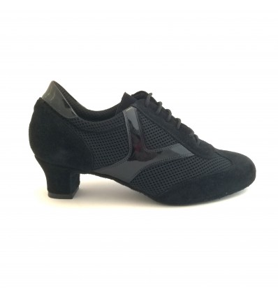 Scarpa da ballo donna ballo da sala training allenamento allacciata camoscio tessuto vernice nero suola bufalo tacco 40