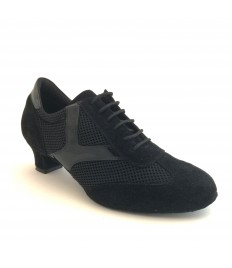 Scarpa da ballo donna ballo da sala training allenamento allacciata camoscio tessuto vernice nero suola bufalo tacco 40