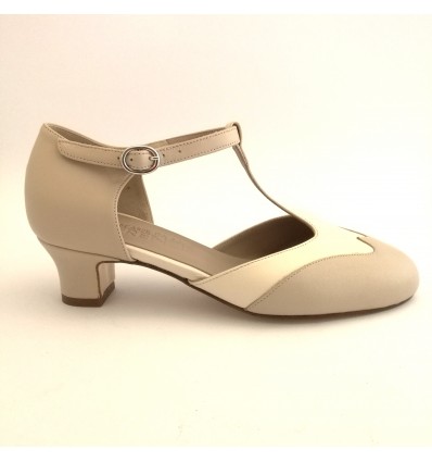 Scarpa da ballo donna ballo da sala liscio pelle carne e beige suola cuoio pomiciato tacco 40 largo