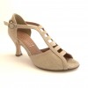 Scarpa da ballo donna latino americano ballo da sala liscio nabuk stampato beige suola cuoio pomiciato tacco 70 rocchetto