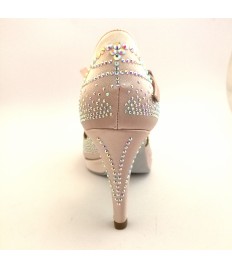 Scarpa da ballo donna latino americano ballo da sala raso cipria strass boreali plateau suola bufalo tacco 85 stiletto