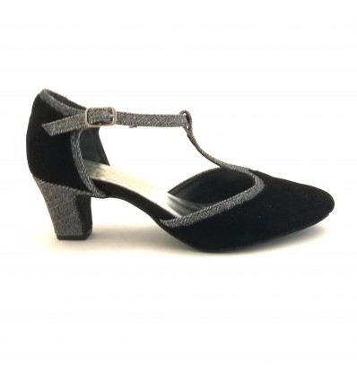 Scarpa da ballo donna ballo da sala liscio tango latino camoscio nero tessuto canna di fucile suola bufalo tacco 50 stiletto