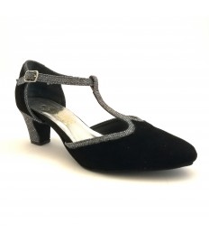 Scarpa da ballo donna ballo da sala liscio tango latino camoscio nero tessuto canna di fucile suola bufalo tacco 50 stiletto