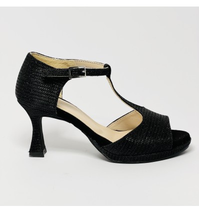 Scarpa da ballo donna latino americano ballo da sala liscio tessuto lamp nero plateau suola gommina tacco 70 rocchetto