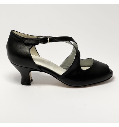 Scarpa da ballo donna latino americano ballo da sala liscio pelle nero suola cuoio pomiciato tacco 50 rocchetto