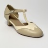 Scarpa da ballo donna ballo da sala liscio pelle carne e beige suola cuoio pomiciato tacco 40 largo