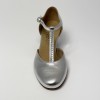 Scarpa da ballo donna ballo da sala liscio standard pelle argento suola cuoio pomiciato tacco 30 largo