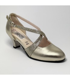 Scarpa da ballo donna ballo da sala liscio tango latino pelle glitter platino suola bufalo tacco 50