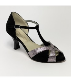 Scarpa da ballo donna latino americano ballo da sala liscio camoscio nero glitter arcobaleno suola cuoio tacco 70 rocchetto