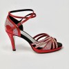 Scarpa da ballo donna latino americano ballo da sala liscio raso rosso strass boreali plateau suola cuoio tacco 85 stiletto