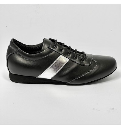 Scarpa da ballo uomo latino americano ballo da sala liscio tango pelle nero argento suola bufalo zeppa 2 cm