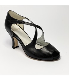 Scarpe da ballo donna latino americano ballo da sala liscio pelle nero suola cuoio pomiciato tacco 70 rocchetto