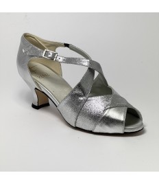 Scarpa da ballo donna latino americano ballo da sala liscio pelle glitter argento suola cuoio pomiciato tacco 50 rocchetto