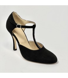 Scarpa da ballo donna ballo da sala liscio tango argentino camoscio nero strass suola cuoio tacco 90