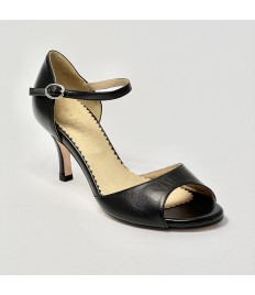 Scarpa da ballo donna tango argentino kizomba ballo da sala liscio pelle nero suola cuoio pomiciato tacco 70 sottile