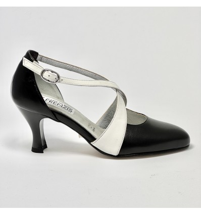 Scarpa da ballo donna ballo da sala liscio latino tango pelle nero bianco suola cuoio pomiciato tacco 70 rocchetto