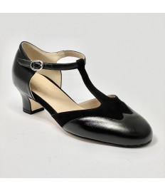 Scarpa da ballo donna liscio da sala standard punta chiusa pelle e camoscio nero suola cuoio pomiciato tacco 40 largo