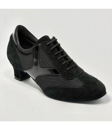 Scarpa da ballo donna ballo da sala training allenamento allacciata camoscio tessuto vernice nero suola bufalo tacco 40