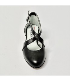 Scarpa da ballo donna ballo da sala liscio latino tango sottopiede memory pelle nero suola cuoio pomiciato tacco 30 largo