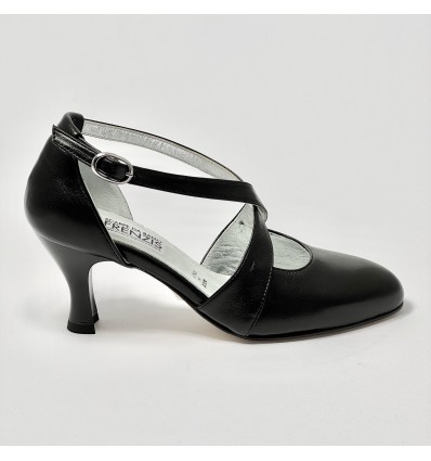 Scarpa da ballo donna ballo da sala liscio latino tango sottopiede memory pelle nero suola cuoio pomiciato tacco 70 rocchetto