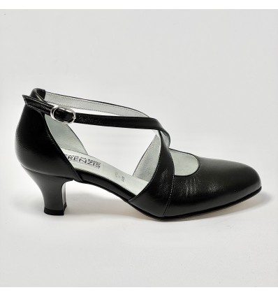 Scarpa da ballo donna ballo da sala liscio latino tango sottopiede memory pelle nero suola cuoio pomiciato tacco 50